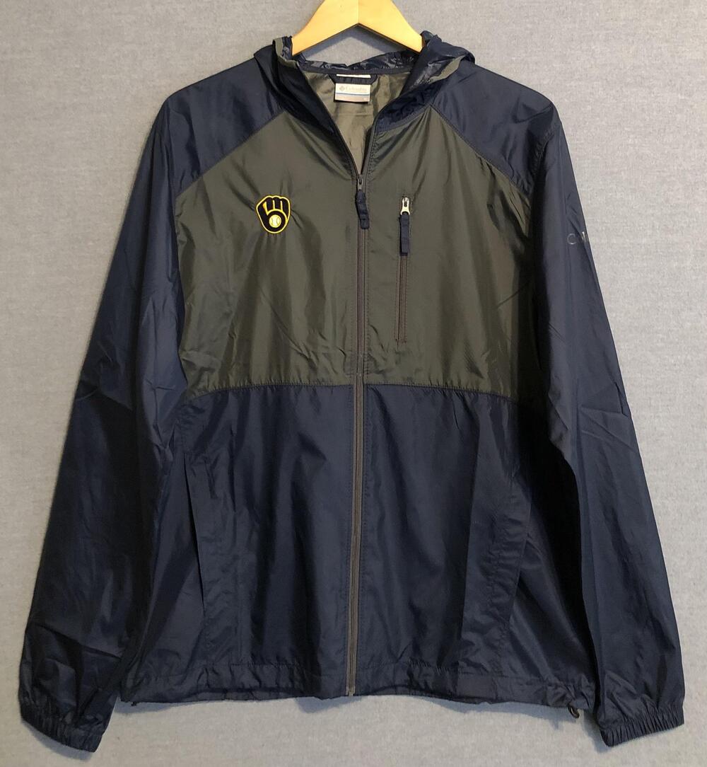 Milwaukee Brewers Jacket Mens Medium Blue MLB Baseball Columbia Hooded Rain